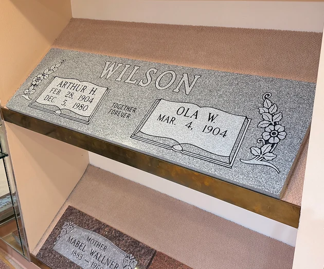 Rectangular double granite grave marker engraved